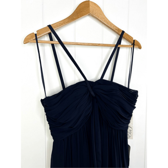 NWT Eliza J Halter Neck‎ Shirred Chiffon Gown in Navy Size 6 Evening Maxi Dress - Picture 7 of 16